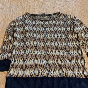 Club Monaco Ivory Camel Navy Sweater XS EUC Cotton Rayon